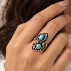 925 Silver Ring Turquoise Oval Gemstone Cabochon Bezel Setting