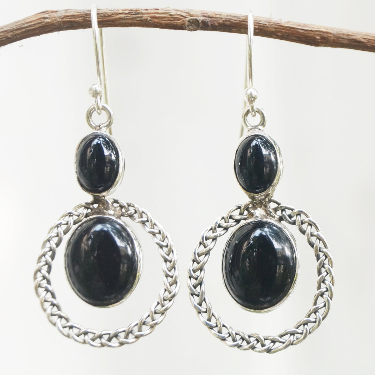 Aavart Black Onyx Silver Earrings