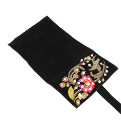 Handmade Embroidered Jewelry Storage Roll, Black Suede Fabric with Bugle Beads and Sequin