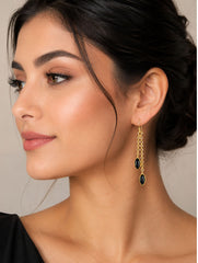 925 Sterling Silver Black Onyx Dangle Earrings for Women, Long Chain Drop Stone Jewellery