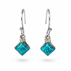 Tarang - Turquoise Silver Diamond Drop Earrings