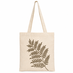 Handmade White Flex Cotton Tote Bag with Leaf Embroidery Shoulder Bag