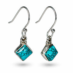 Tarang - Turquoise Silver Diamond Drop Earrings