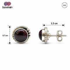 FUSIONARI 925 Sterling Silver Garnet Gemstone Round Red Stone Stud Earrings