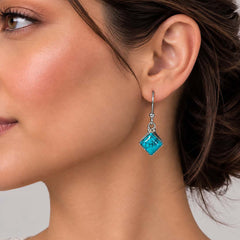 Tarang - Turquoise Silver Diamond Drop Earrings