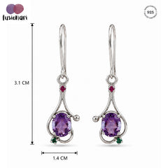 925 Sterling Silver Amethyst & Ruby Gemstone Dangle Earrings for Women