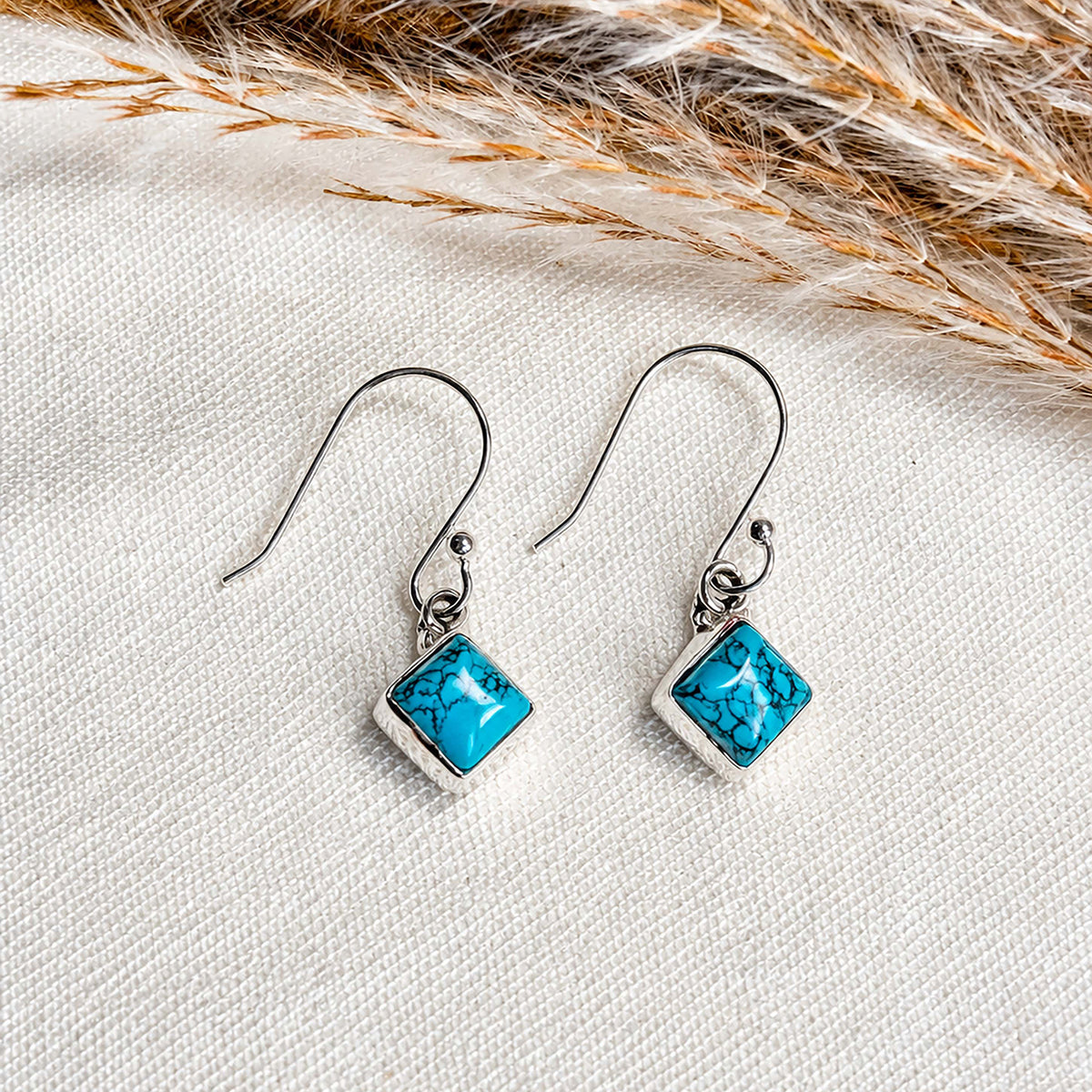 Tarang - Turquoise Silver Diamond Drop Earrings