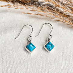 Tarang - Turquoise Silver Diamond Drop Earrings