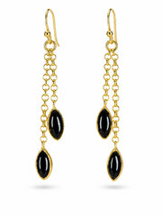 925 Sterling Silver Black Onyx Dangle Earrings for Women, Long Chain Drop Stone Jewellery