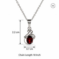 925 Silver Handmade Garnet Oval Gemstone Pendant with Curved Leaf Design