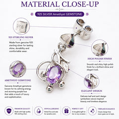 925 Sterling Silver Amethyst Gemstone Dangle Drop Floral Design Lightweight Earrings