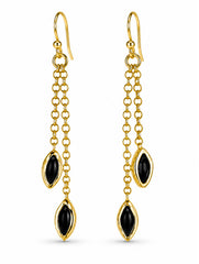925 Sterling Silver Black Onyx Dangle Earrings for Women, Long Chain Drop Stone Jewellery