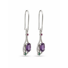 925 Sterling Silver Amethyst & Ruby Gemstone Dangle Earrings for Women