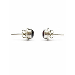 FUSIONARI 925 Sterling Silver Garnet Gemstone Round Red Stone Stud Earrings