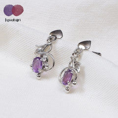925 Sterling Silver Amethyst Gemstone Dangle Drop Floral Design Lightweight Earrings