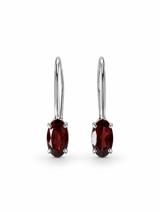 FUSIONARI 925 Sterling Silver Garnet Gemstone Drop Earrings