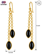 925 Sterling Silver Black Onyx Dangle Earrings for Women, Long Chain Drop Stone Jewellery