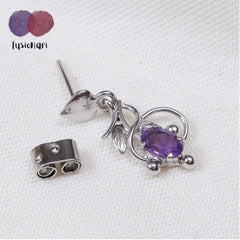 925 Sterling Silver Amethyst Gemstone Dangle Drop Floral Design Lightweight Earrings