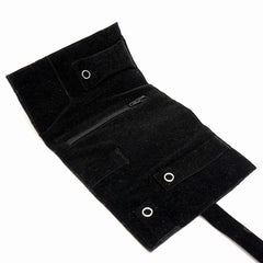 Handmade Embroidered Jewelry Storage Roll, Black Suede Fabric with Bugle Beads and Sequin