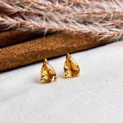 Bindika - Citrine Silver Teardrop Stud Earrings
