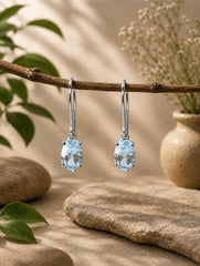 Piyal –  Blue Topaz Silver Drop Earrings