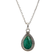 925 Sterling Silver Green Emerald Gemstone Pear Shape Pendant