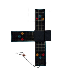 Ancient Traditional Board game "CHAUPAD" also called chausar with embroidery on cotton fabric with playing dices & wooden coins in a pouch