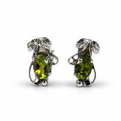 Prakriti - Peridot Silver Leaf Stud Earrings