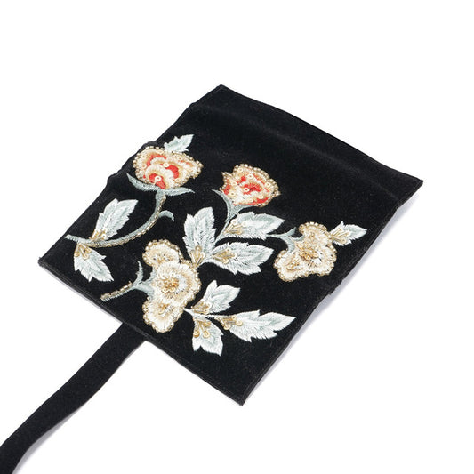 Handmade Embroidered Jewelry Storage Roll, Black Suede Fabric with Bugle Beads and Sequin Work