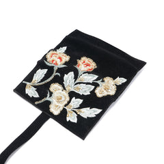 Handmade Embroidered Jewelry Storage Roll, Black Suede Fabric with Bugle Beads and Sequin Work