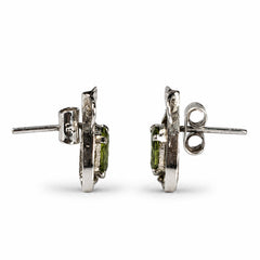 Prakriti - Peridot Silver Leaf Stud Earrings