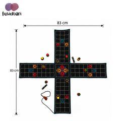 Ancient Traditional Board game "CHAUPAD" also called chausar with embroidery on cotton fabric with playing dices & wooden coins in a pouch
