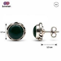FUSIONARI 925 Sterling Silver Green Onyx Gemstone Round Stud Earrings
