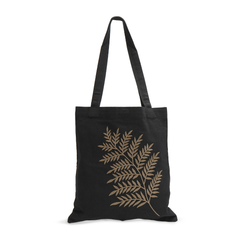 Handmade Black Cotton Duck Fabric Tote Bag with Leaf Embroidery Shoulder Bag | Gold Leaf