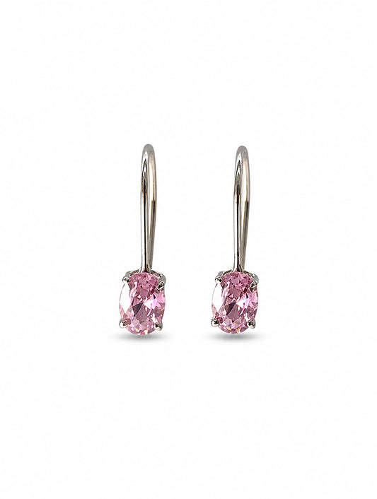 FUSIONARI 925 Sterling Silver AD Zircon Pink Stone Drop Earrings