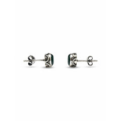 FUSIONARI 925 Sterling Silver Green Onyx Gemstone Round Stud Earrings