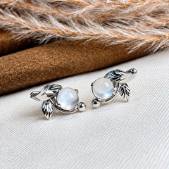 Vyom - Moonstone Silver Leaf Stud Earrings