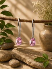 Piyal – Pink AD Zircon Silver Drop Earrings