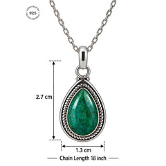 925 Sterling Silver Green Emerald Gemstone Pear Shape Pendant