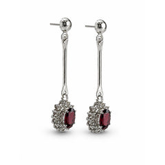 925 Sterling Silver Garnet Gemstone Long Drop Earrings with Floral Design