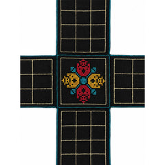 Ancient Traditional Board game "CHAUPAD" also called chausar with embroidery on cotton fabric with playing dices & wooden coins in a pouch