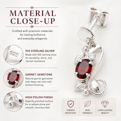 925 Sterling Silver Garnet gemstone Dangle Drop Floral Design Lightweight Earrings