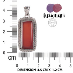 Fusionari 925 Sterling Silver Carnelian Pendant Necklace for Women with 18" Chain | Handmade Minimalist Jewelry | Elegant Sparkling Design | Size 4.5x1.2 cm |