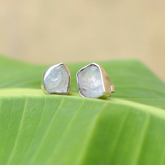 925 Sterling Silver Moonstone uncut  Stud Earrings for Women | Elegant Handmade Push Back Eartops | Daily & Party Jewelry