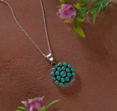 925 Sterling Silver Turquoise Pendant with 18 Inch Chain |  Gemstone Pendant Necklace | Handmade Jewelry Gift