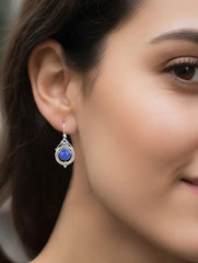 925 Sterling Silver Lapis Earrings for Women | Gemstone Earrings | Handmade Silver Jewelry | Elegant Daily Wear Gift
