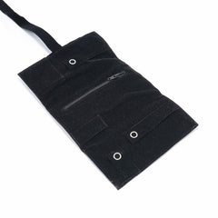 Handmade Jewelry Roll Bag, Black Soft Suede Fabric with Gold Thread Embroidery