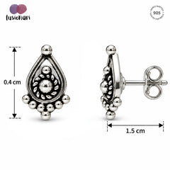 FUSIONARI 925 Sterling Silver Bali Earrings Oxidised Traditional Tribal Ethnic Handmade Jewelry Stud Design