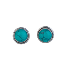 925 Sterling Silver Turquoise Eartops for Women |  Gemstone Stud Earrings | Minimal Daily Wear Silver Jewelry Gift