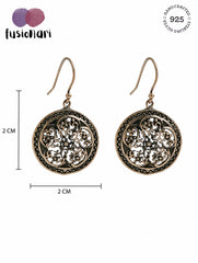 925 Sterling Silver Antique Finish Round Floral Drop Earrings for Women